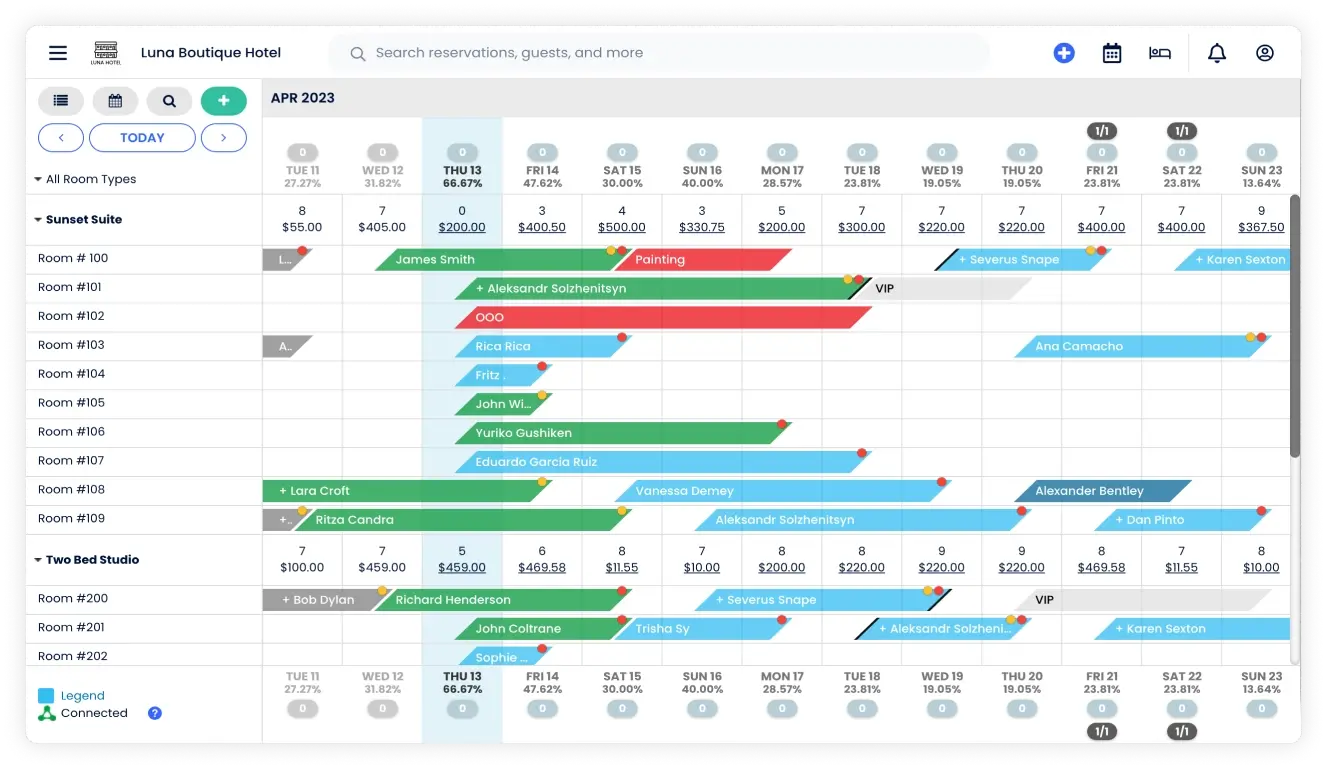 hotel management system - intuitive calendar